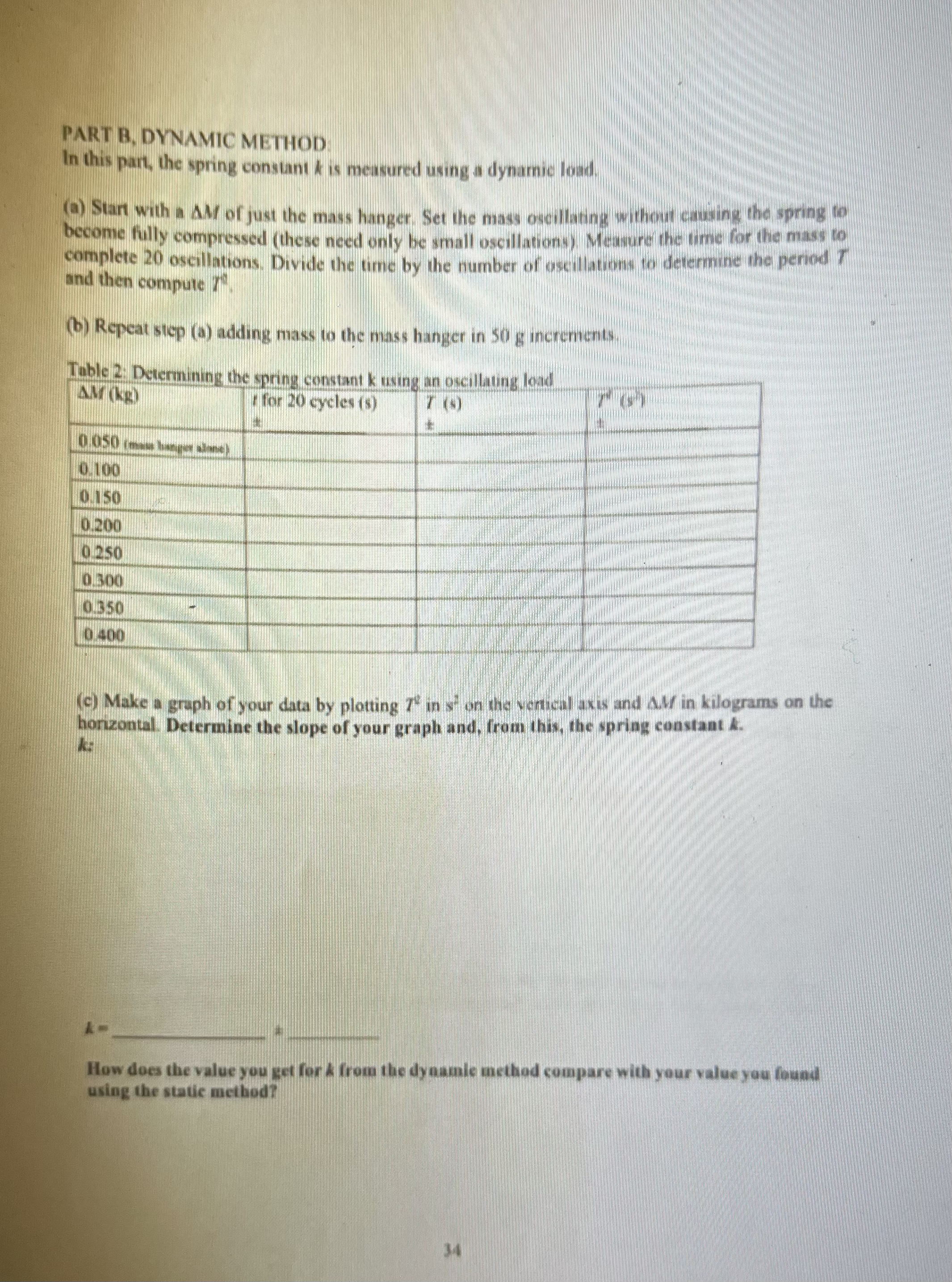  PART B. DYNAMIC METHOD In this part, the spring constant &