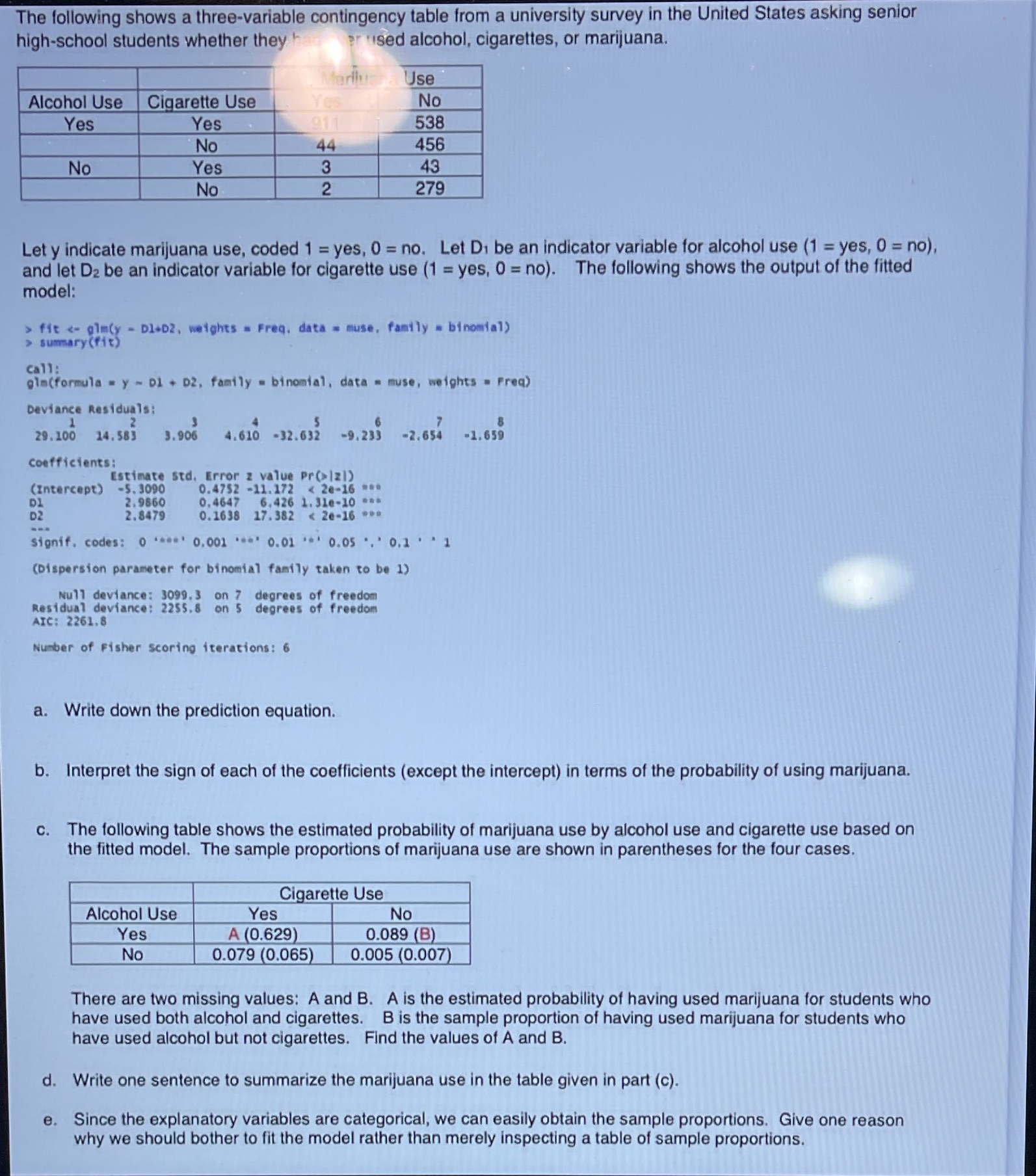 Please help to answer The following shows a three-variable contingency table from