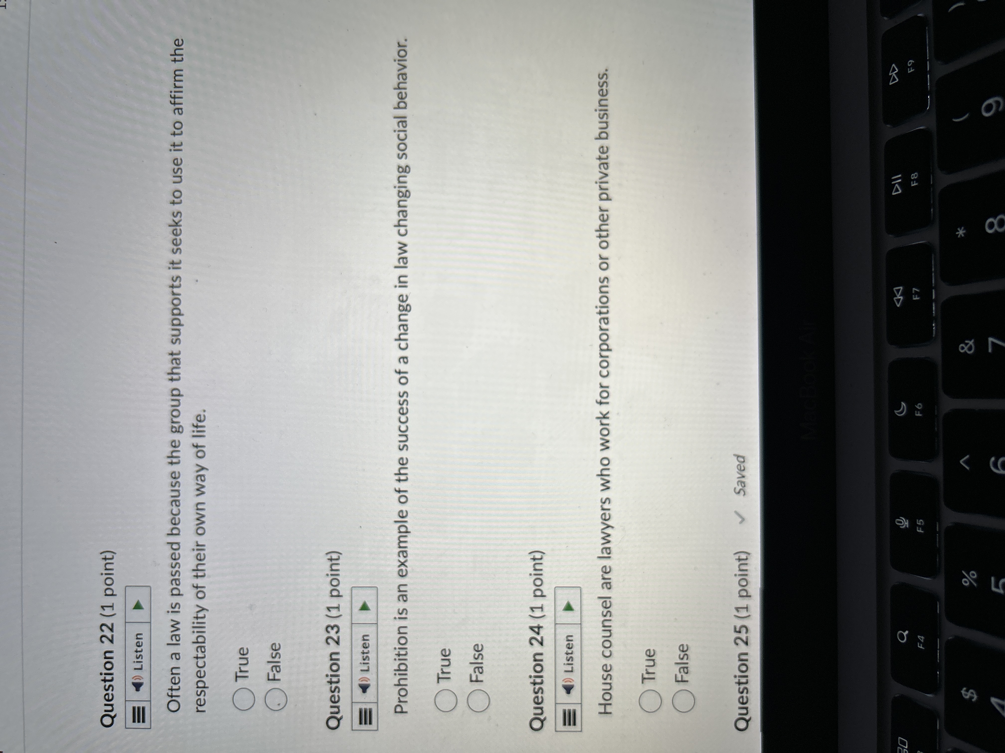  Question 22 (1 point) ) Listen Often a law is passed