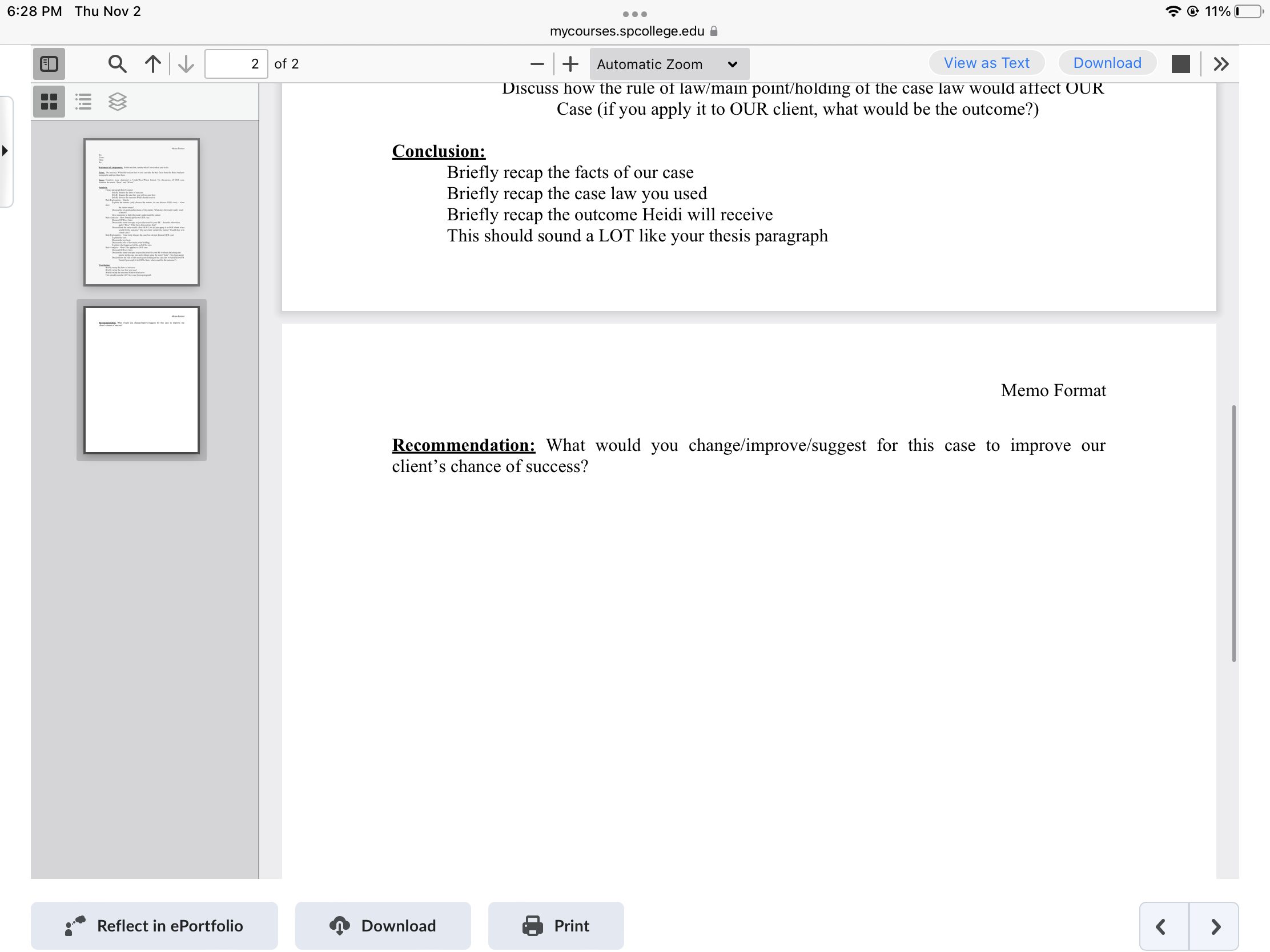 I need a memo using that info in that format. please include