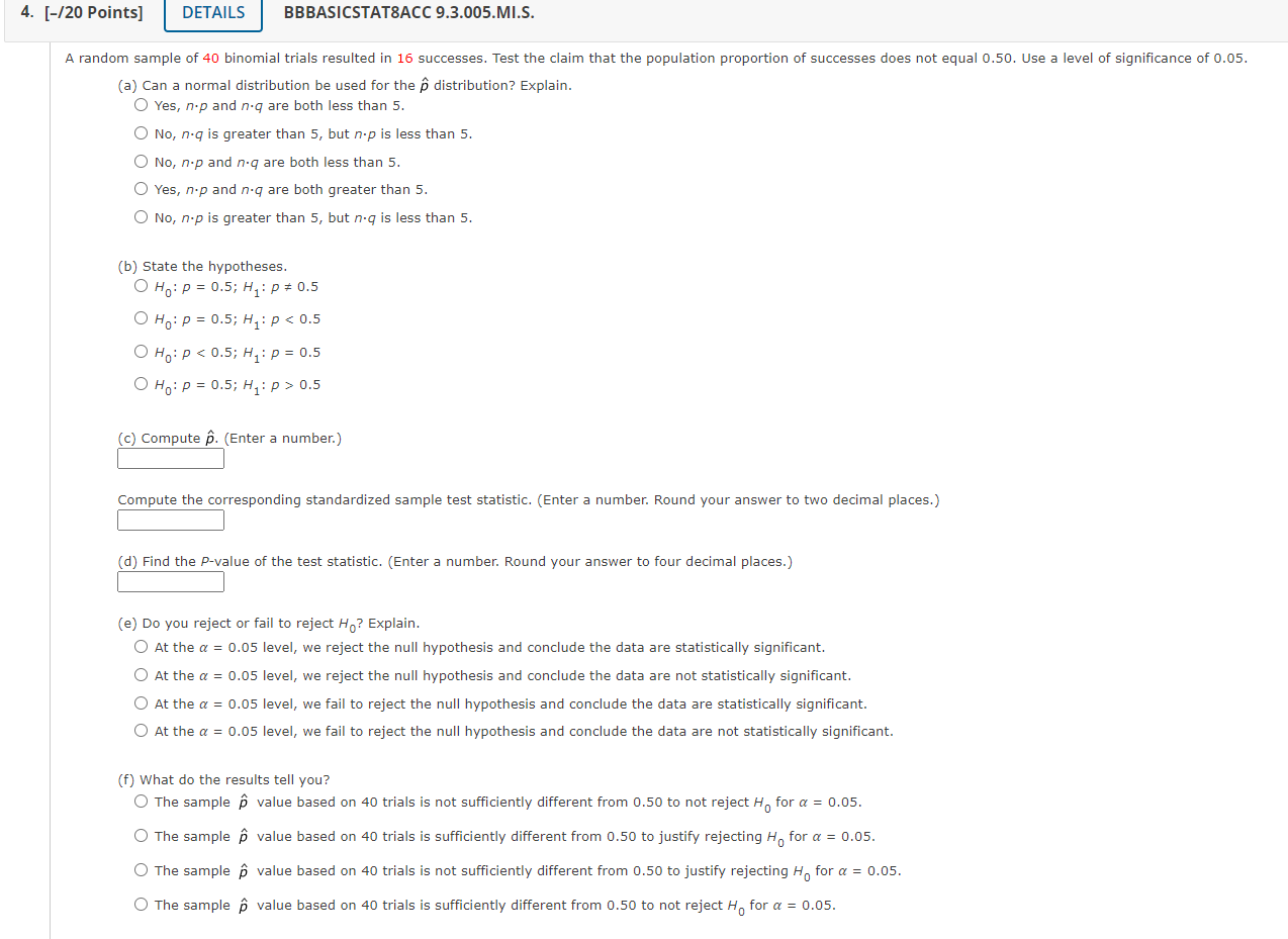  4. [120 Points] I DETAILS I BBBASICSTATBACC 9.3.005.M|.S. A random sample