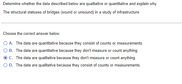 Is the data below qualitative or quantitative? Determine whether the data described