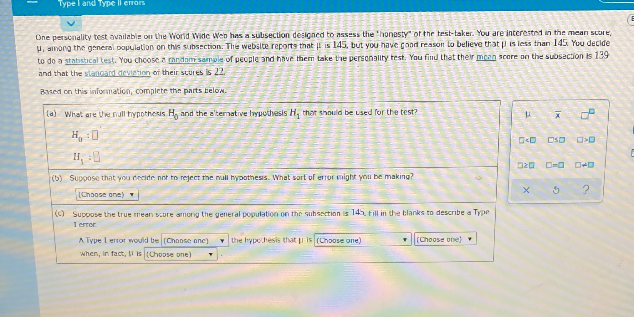  Type I and Type II errors V One personality test available