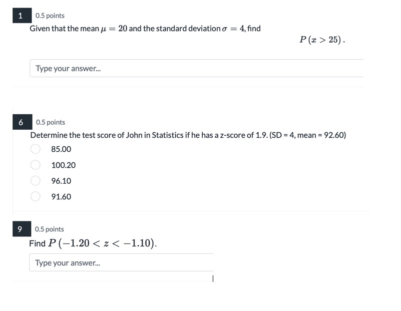 Normal Distribution 1 0.5 points Given that the mean / = 20