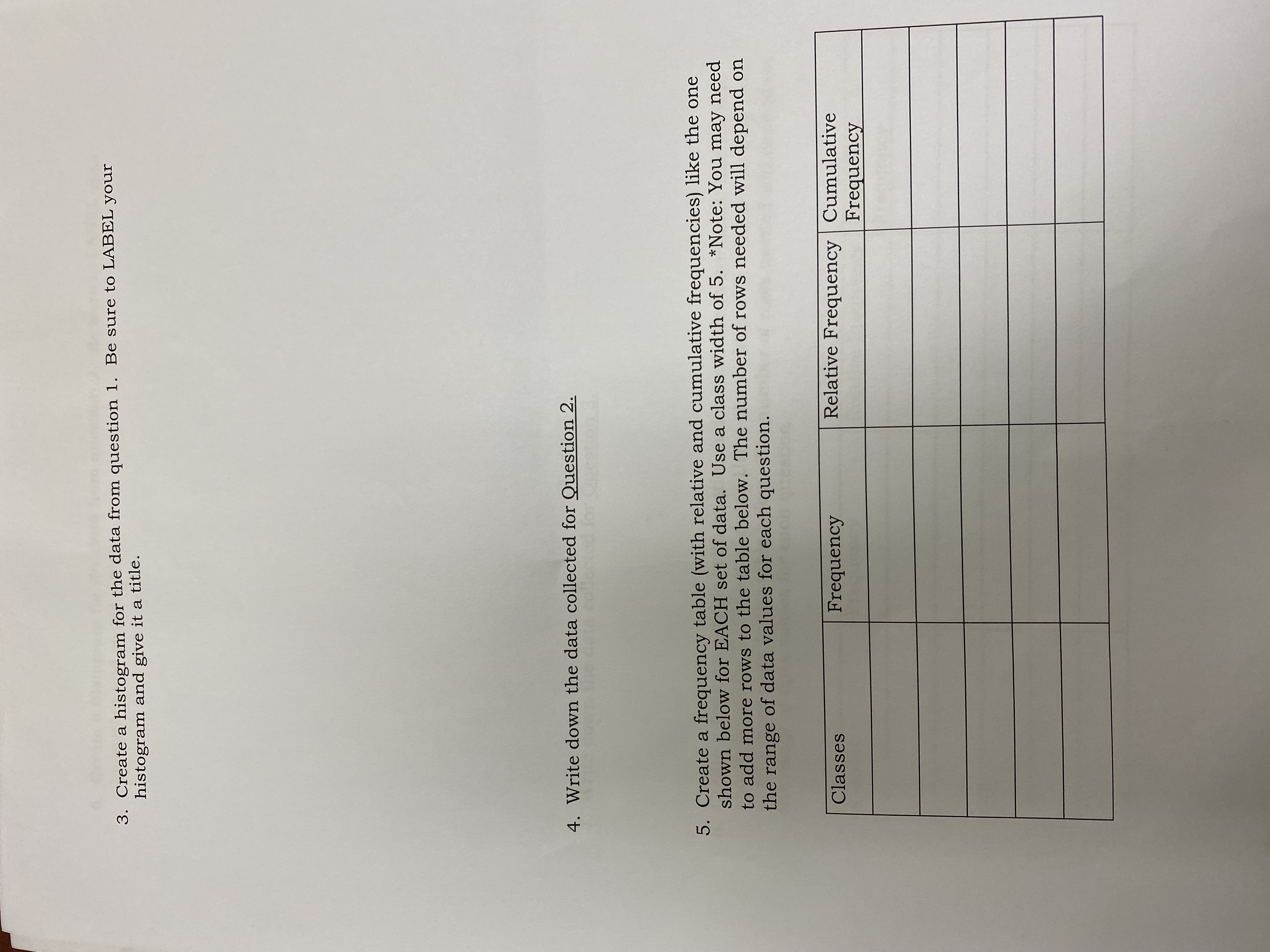 2. Be sure to LABEL your histogram and give it a title.