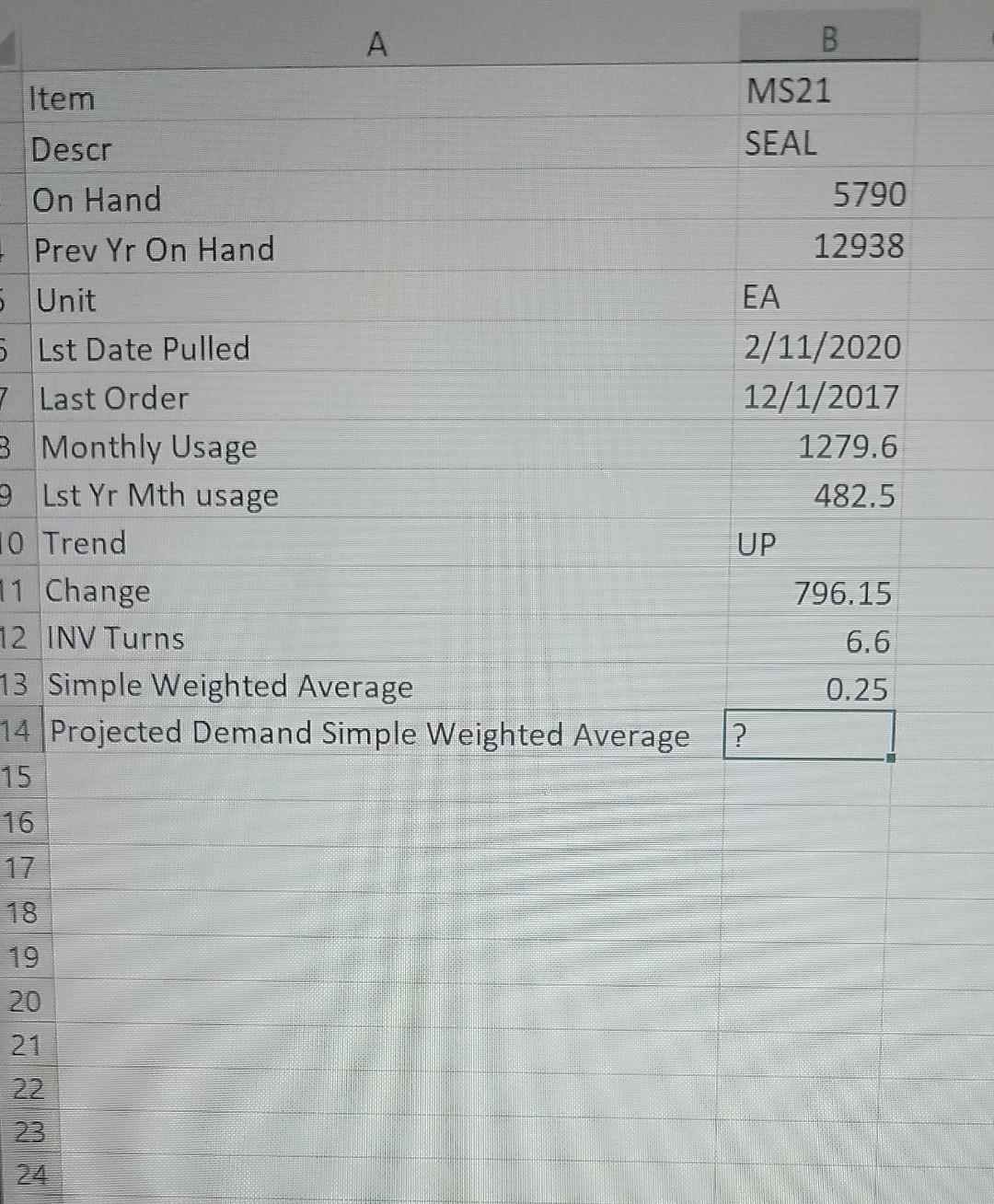 Please, calculate the Projected Demand Simple Weighted Average using Excel. Calculate +