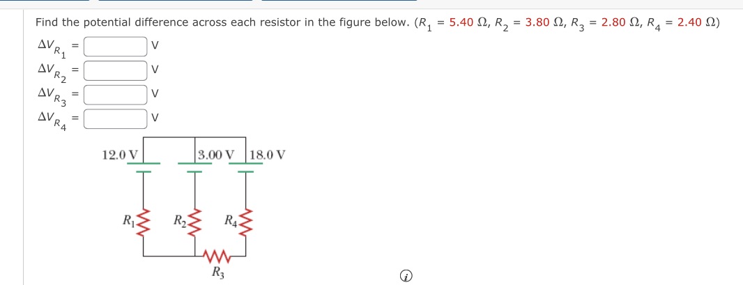 Plz help Find the potential difference across each resistor in the figure