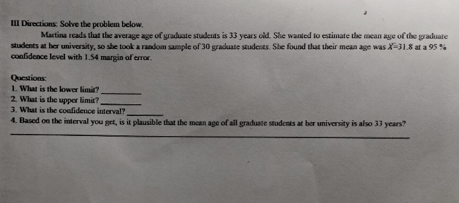 statistics and Probability Ill Directions: Solve the problem below. Martina reads that