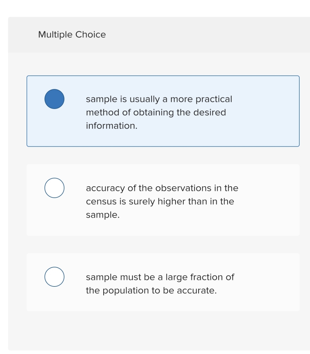 comparing a census of a large population to a sample drawn from