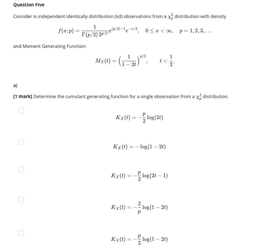 Question Five Consider n independent identically distribution (iid) observations from a