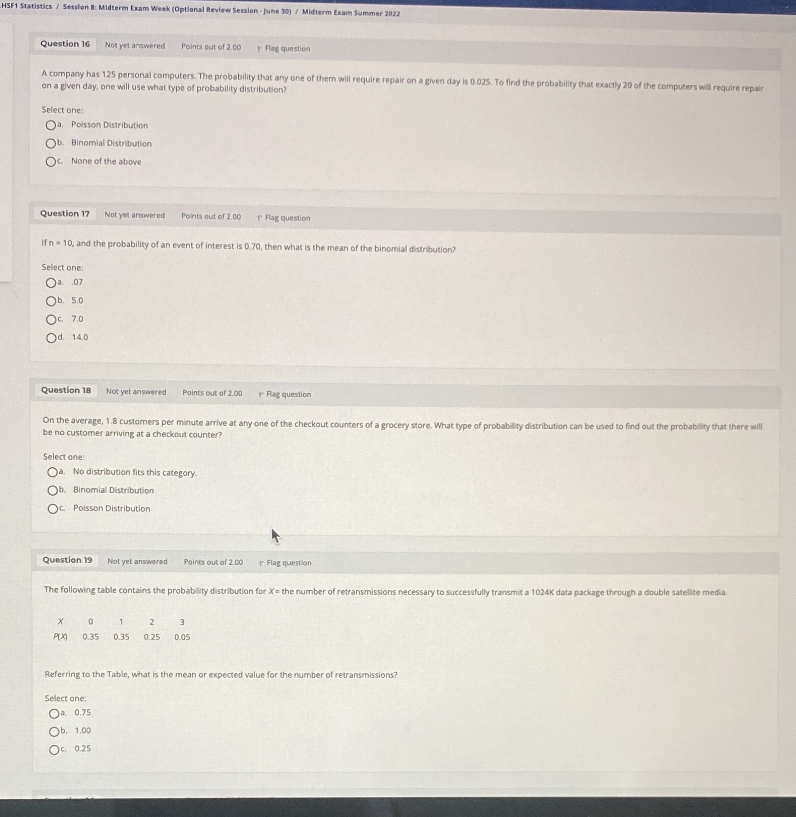  HSF1 Statistics / Session 8: Midterm Exam Week (Optional Review Session