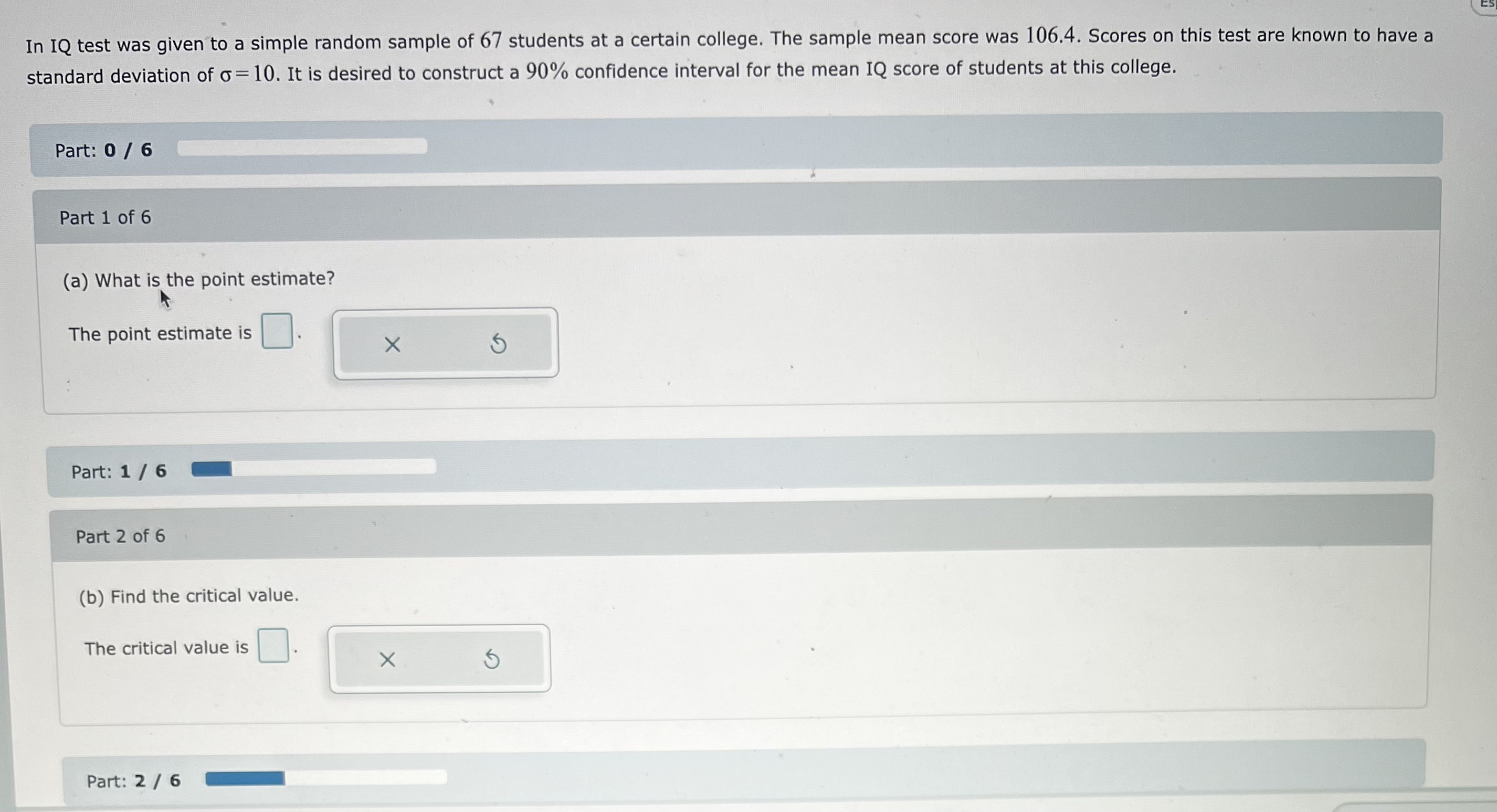  In IQ test was given to a simple random sample of