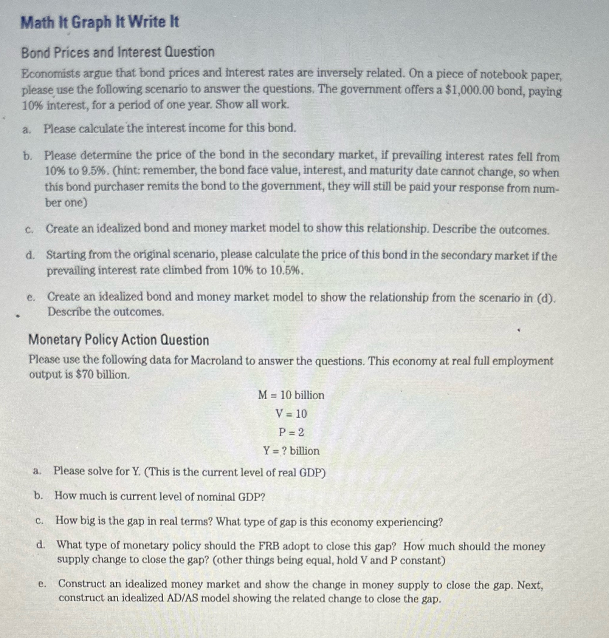 Please help Math It Graph It Write It Bond Prices and Interest