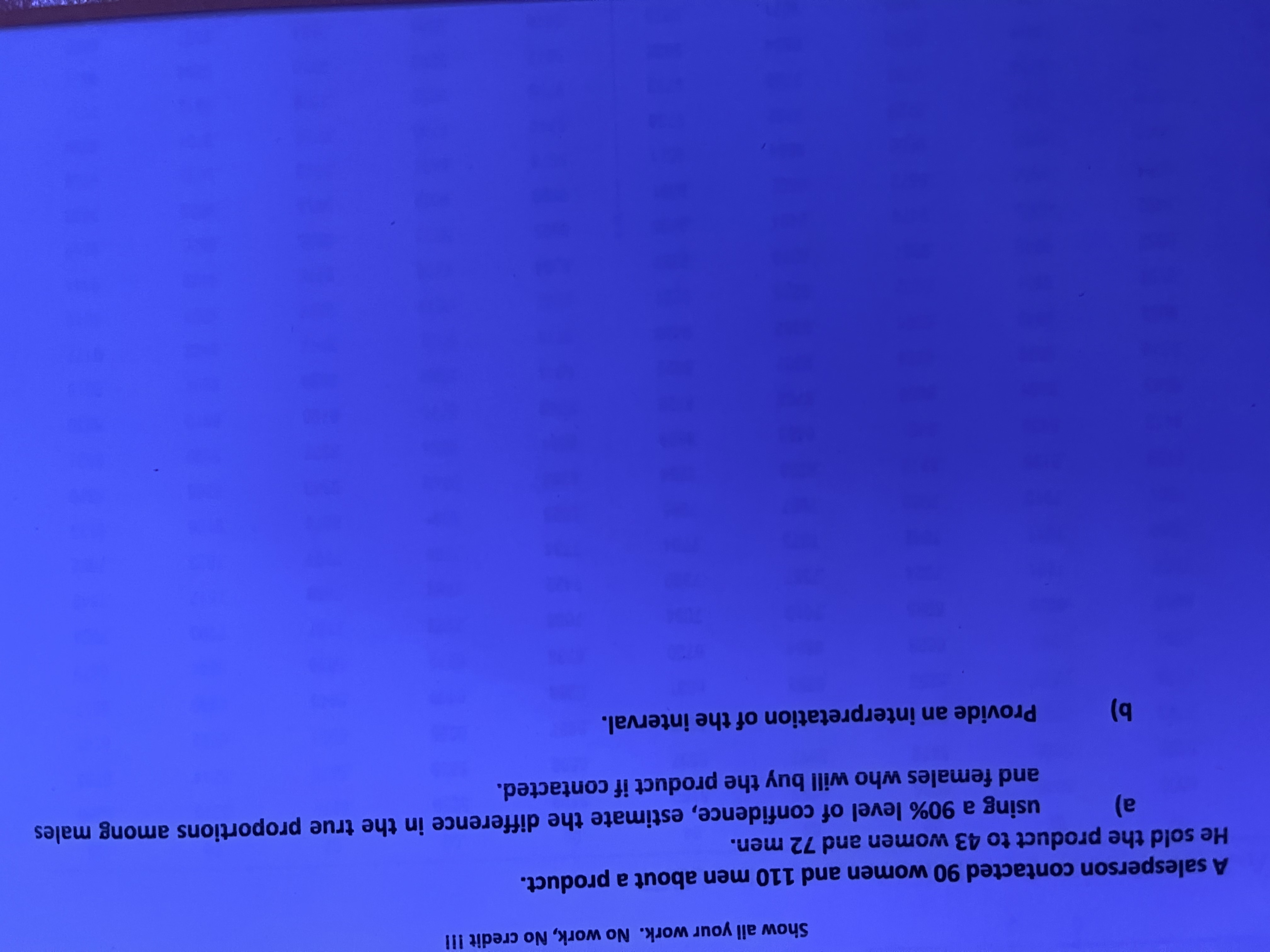  Show all your work. No work, No credit !!! A salesperson