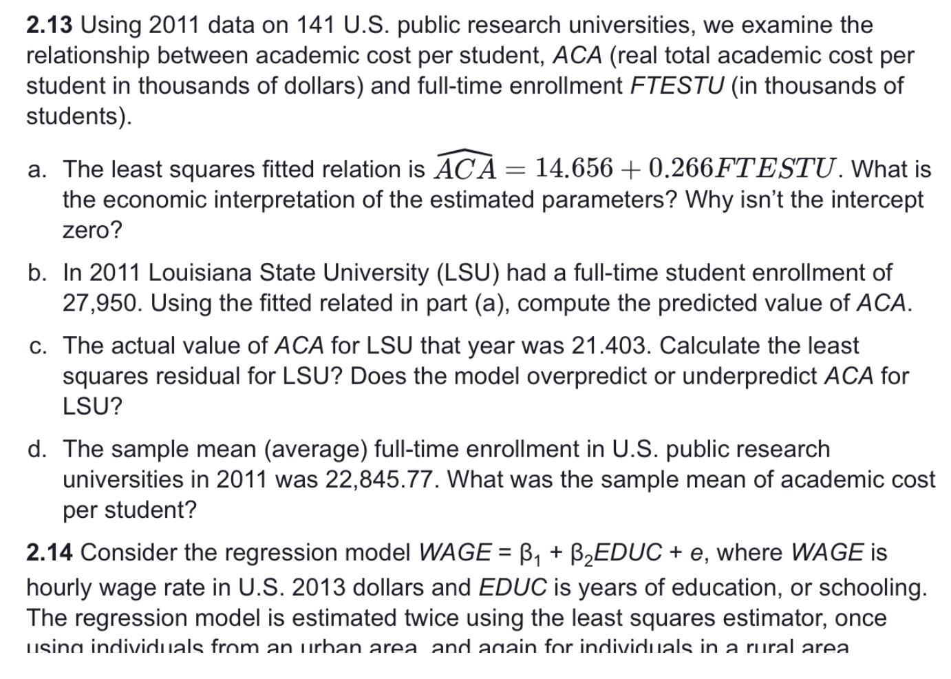 2.13 Using 2011 data on 141 U.S. public research universities, we