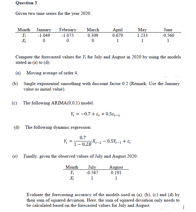  Question 3 Given two time series for the year 2020: Month