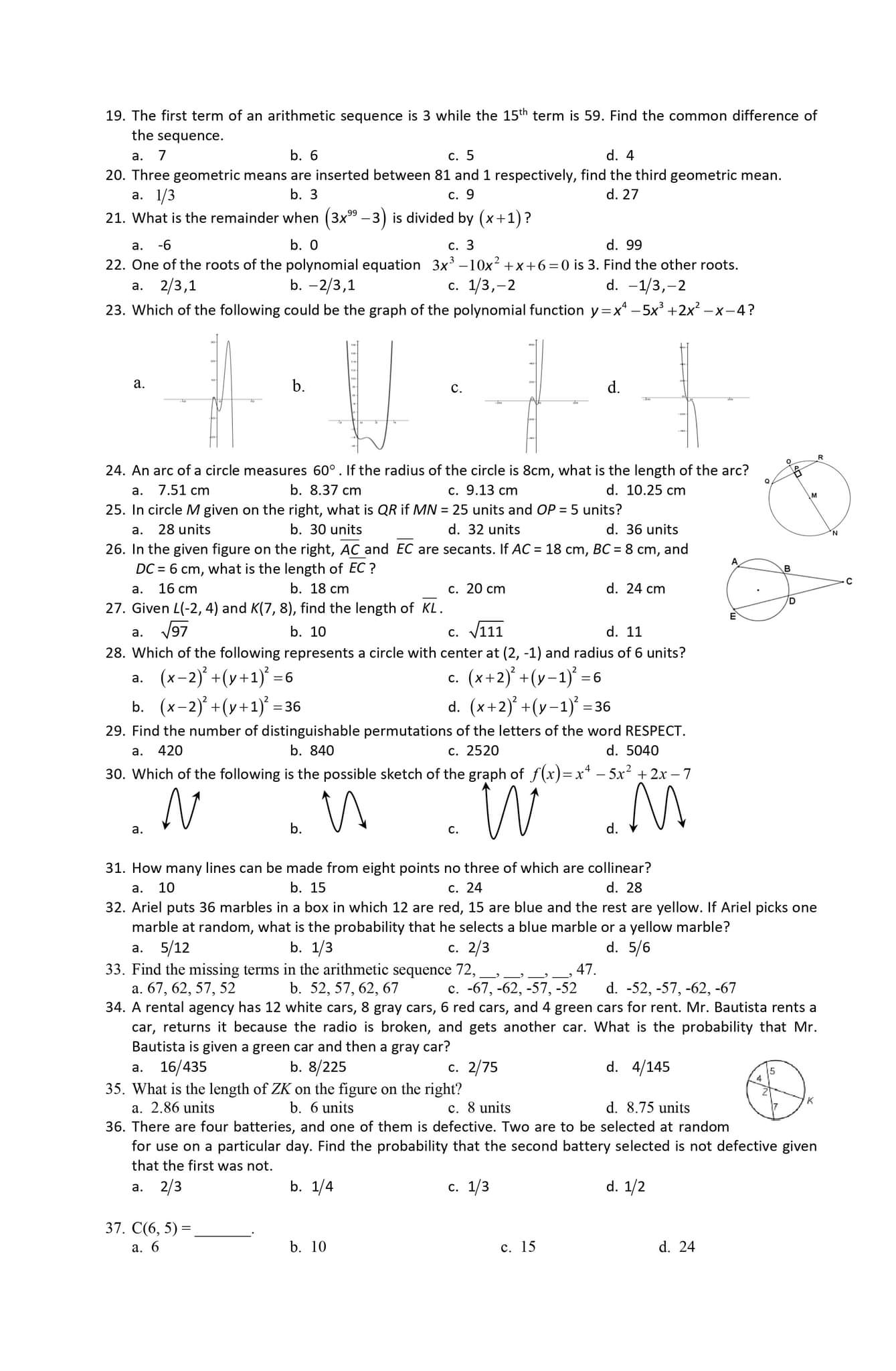 5 b. 6 c. 7 d. 8 56. How many different 4