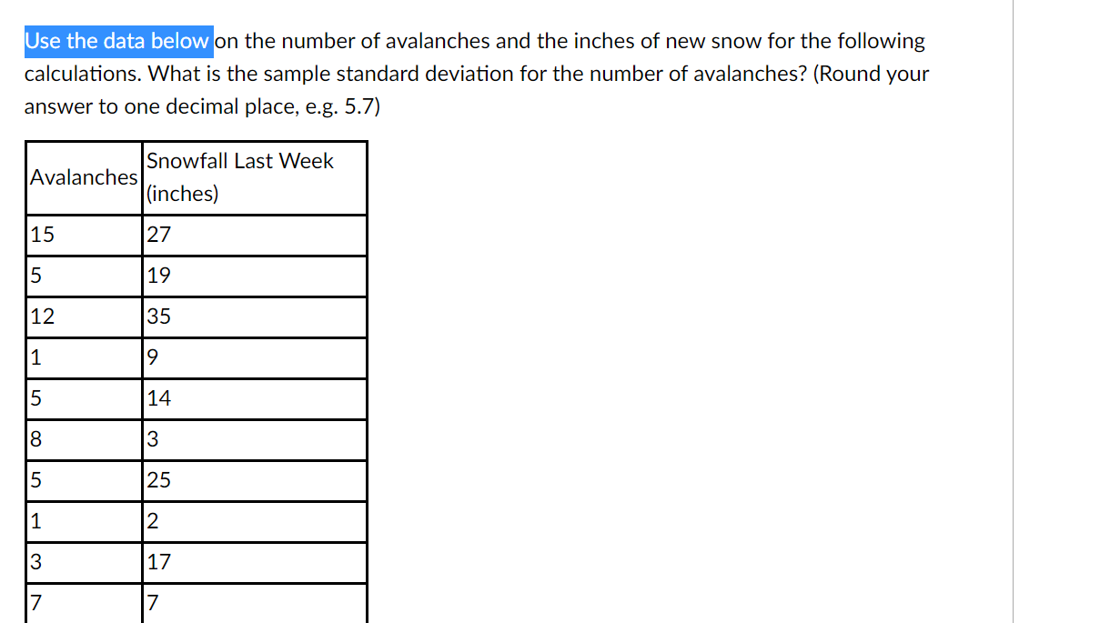 7.Use the data below Use the data below on the number of