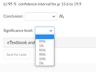 interval for u: 18.7 to 22.4 Conclusion: V Ho Reject Significance I