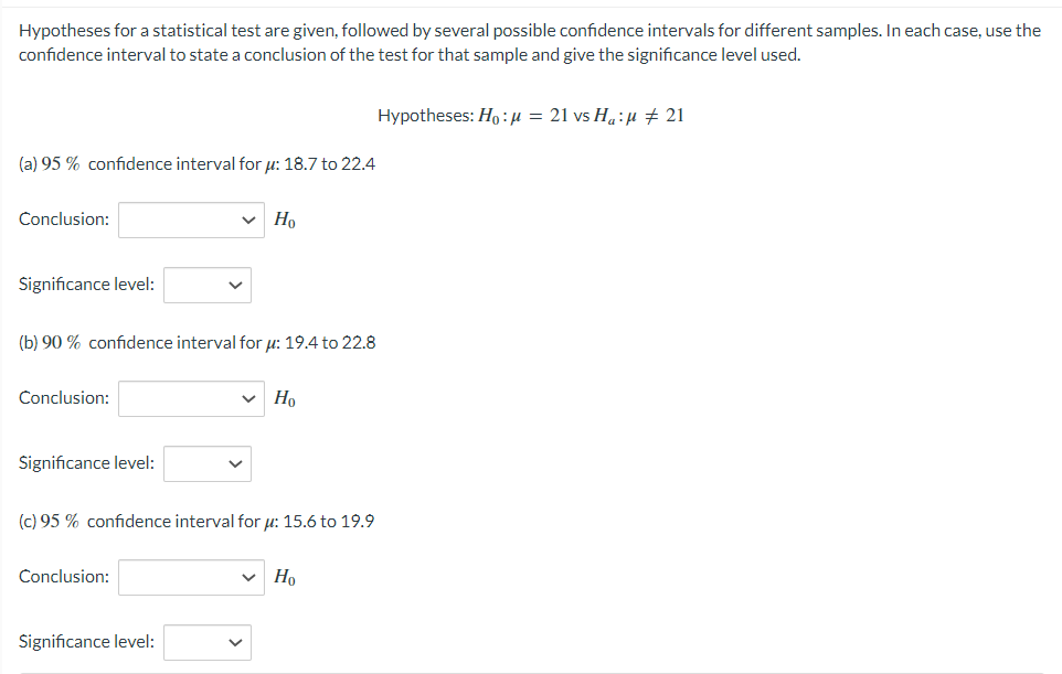 Do not rejectHypotheses for a statistical test are given, followed by several