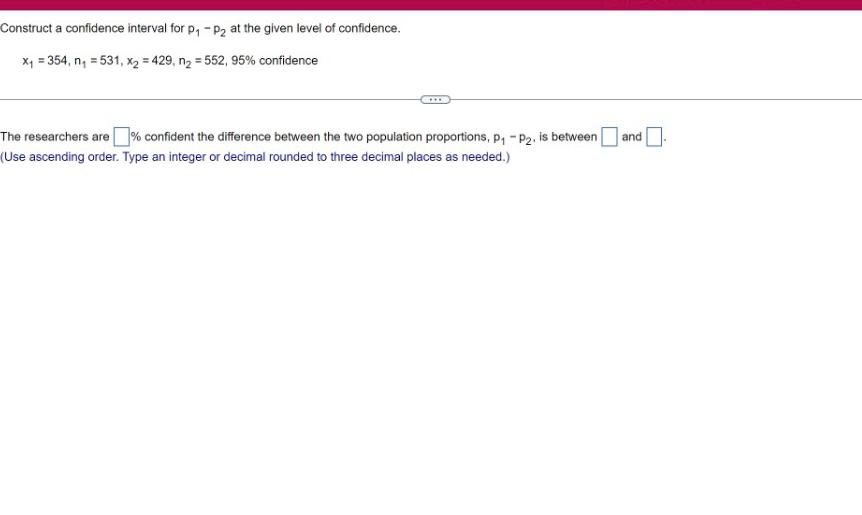  Construct a confidence interval for p, - pz at the given