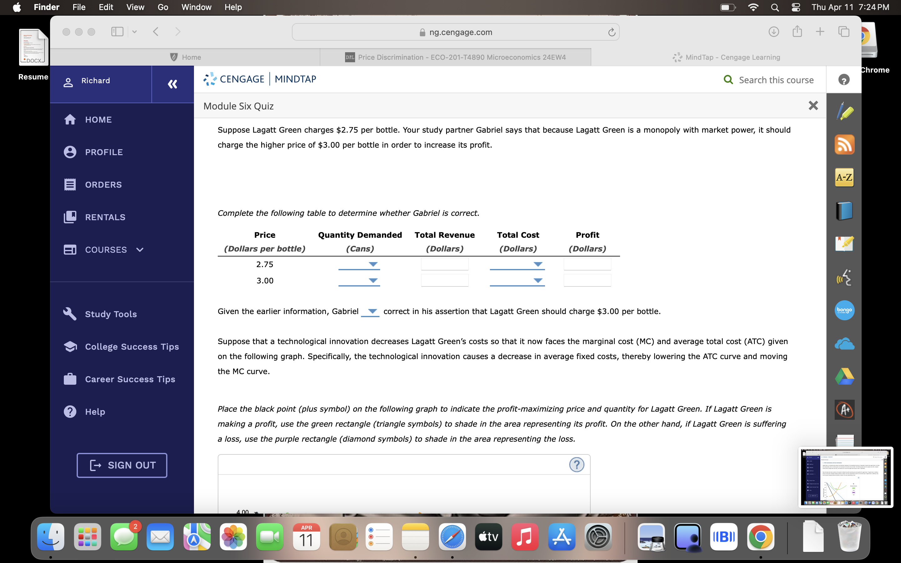 7:24 PM ng.cengage.com C + . DOCX_ Home D2L Price Discrimination -