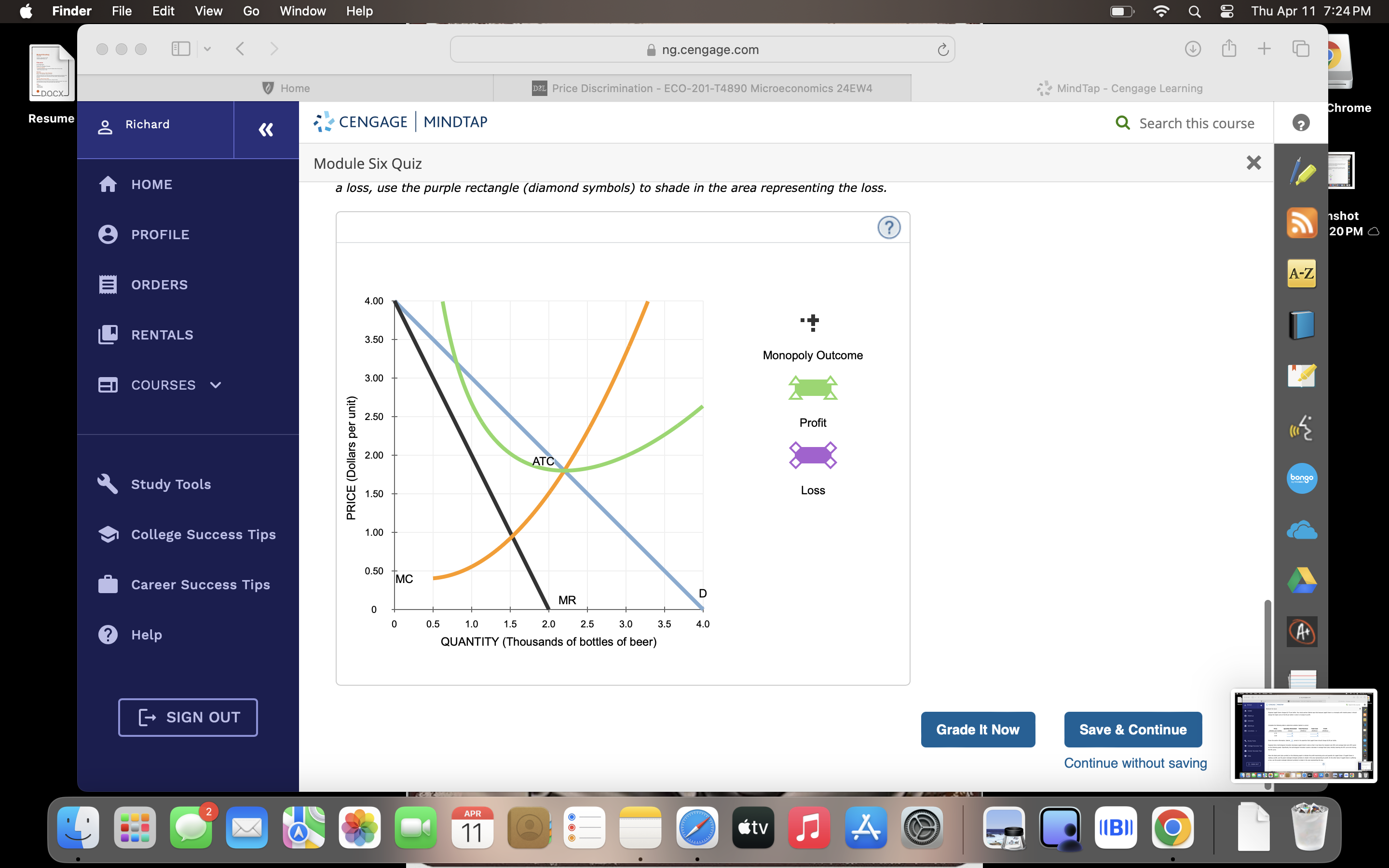 ECO-201-T4890 Microeconomics 24EW4 Mind Tap - Cengage Learning Chrome Resume Richard CENGAGE