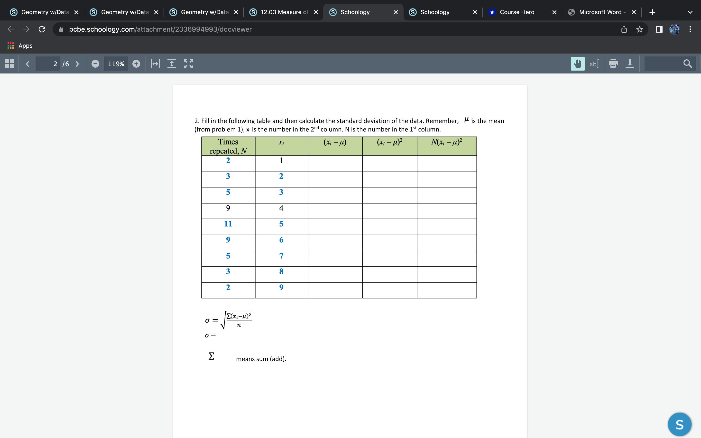 X (5) 1203 Measure X @ Schoology X @ Schoology X t