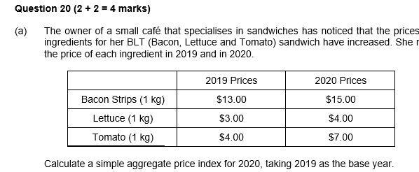  Question 20 {2 + 2 = 4 marks] {a} The owner