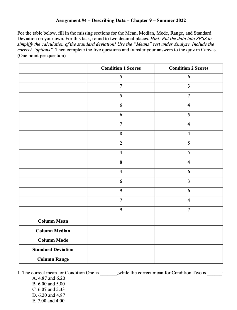  Assignment #4 - Describing Data - Chapter 9 - Summer 2022