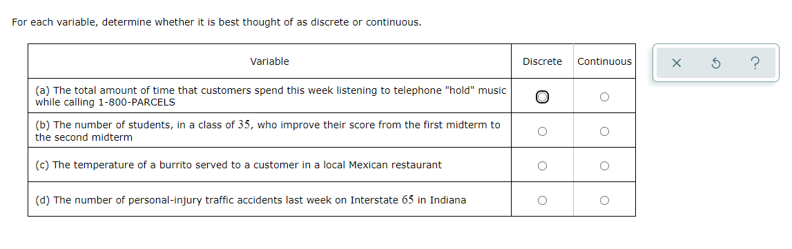 question 1 For each variable, determine whether it is best thought of