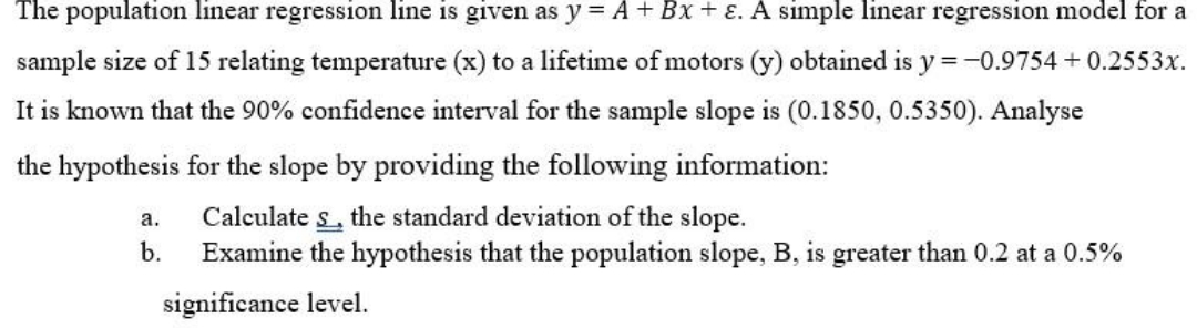 Solve fast The population linear regression line is given as y =