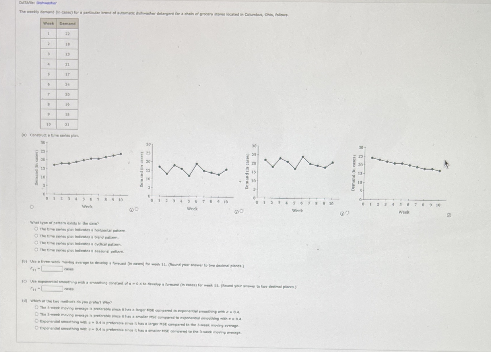  DATAfile: Dish The weekly demand (In cases) for a particuts grocery