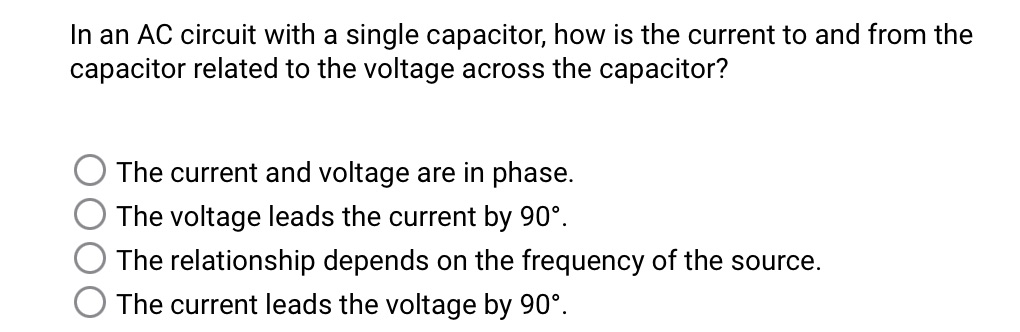  In an AC circuit with a single capacitor, how is the