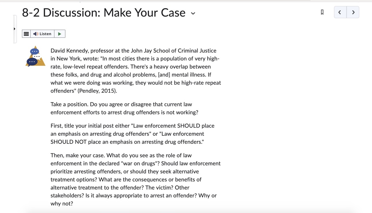 8-2 Discussion: Make Your Case v '1'. Listen P I David
