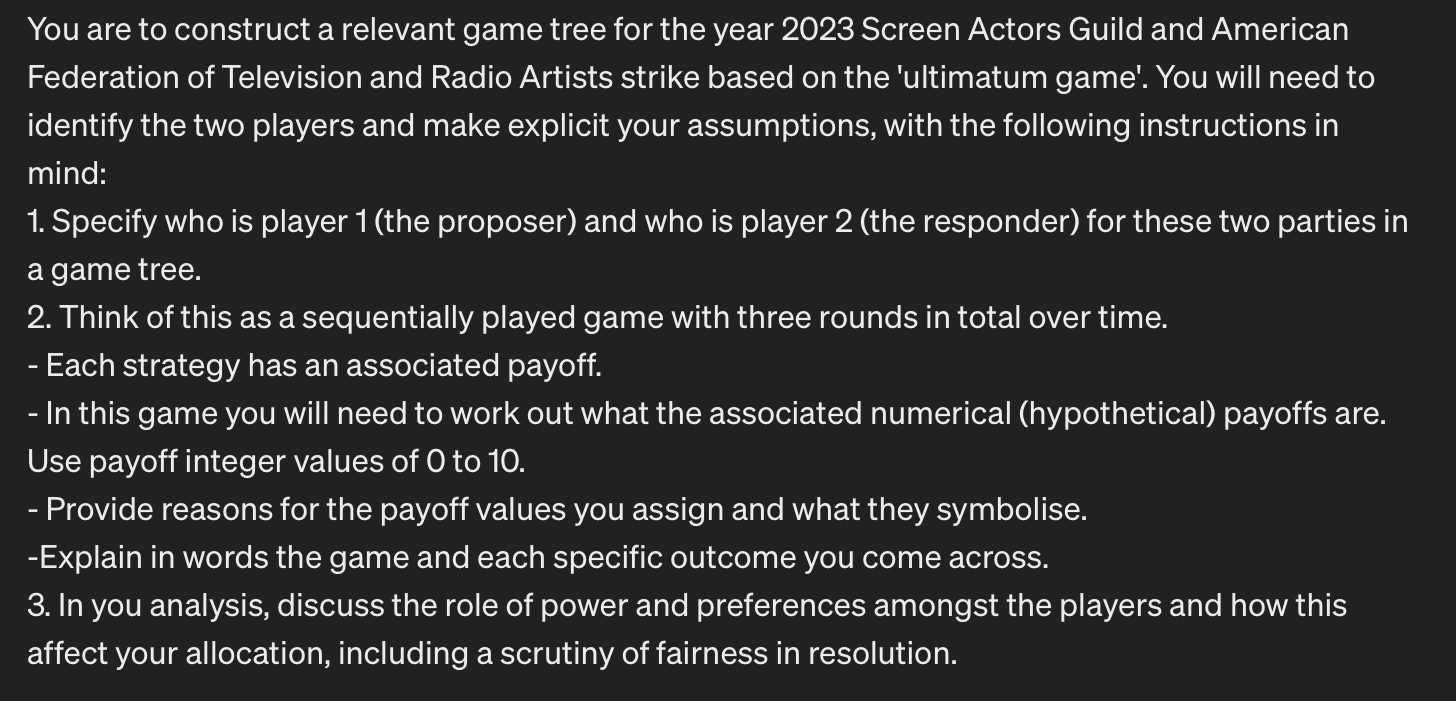 You are to construct a relevant game tree for the year