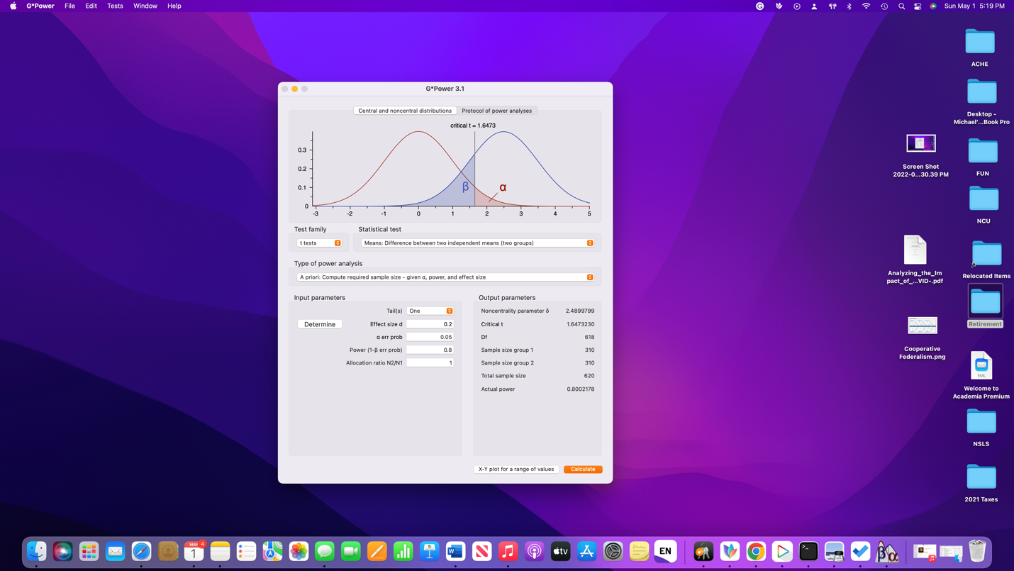 Using GPOWER software calculate the estimated sample size needed when given these