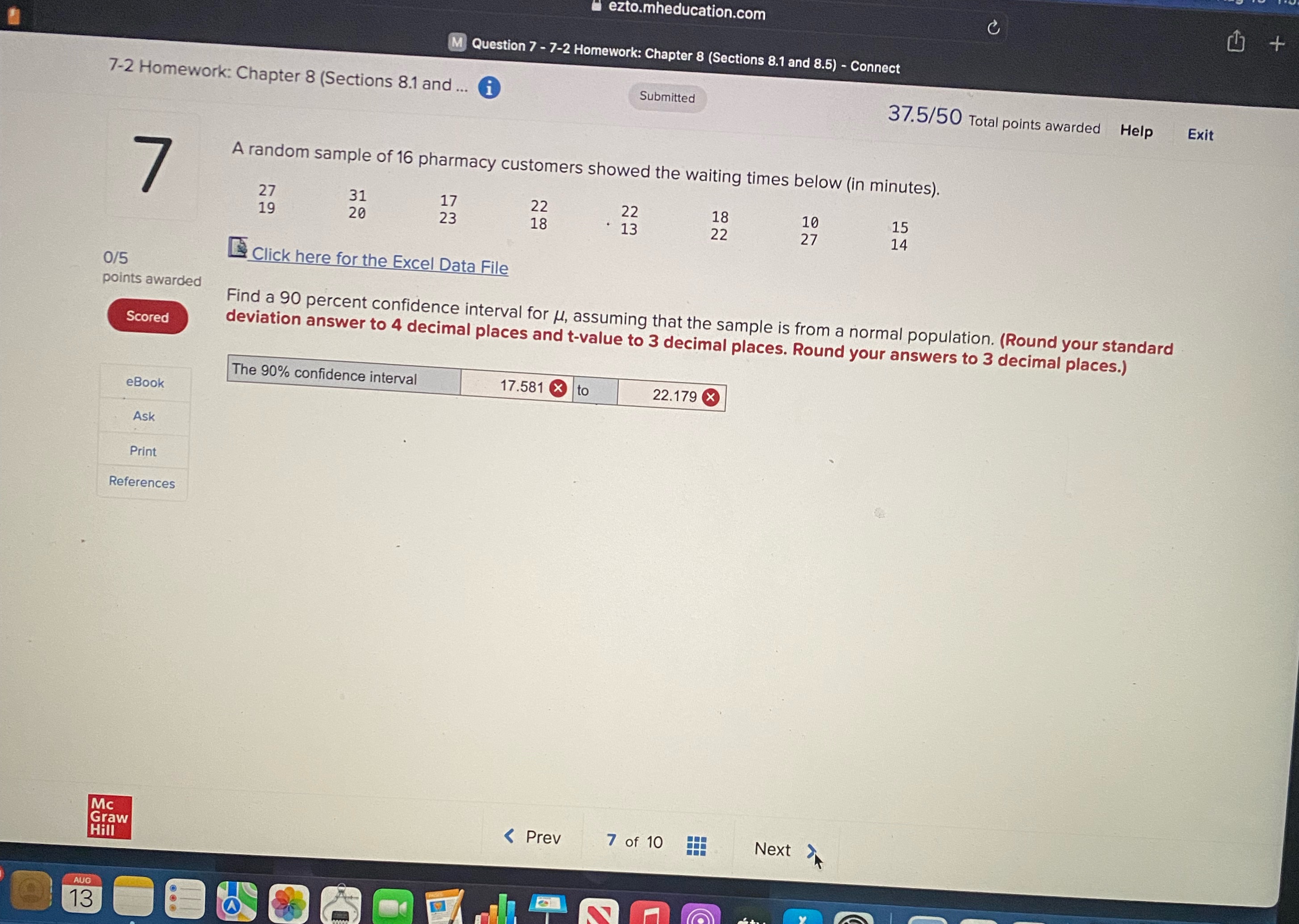  ezto.mheducation.com + M Question 7 - 7-2 Homework: Chapter 8 (Sections