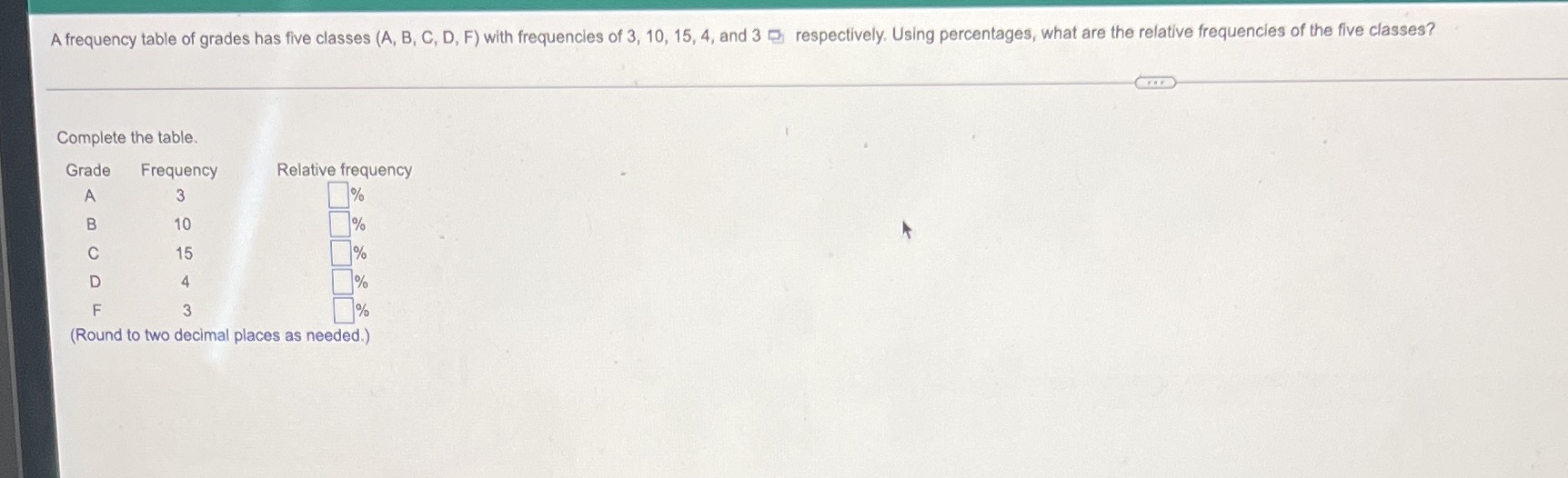  A frequency table of grades has five classes (A, B, C,