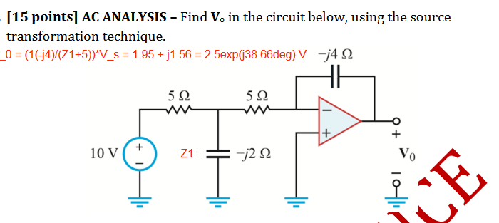  [15 points] AC ANALYSIS - Find V. in the circuit below,