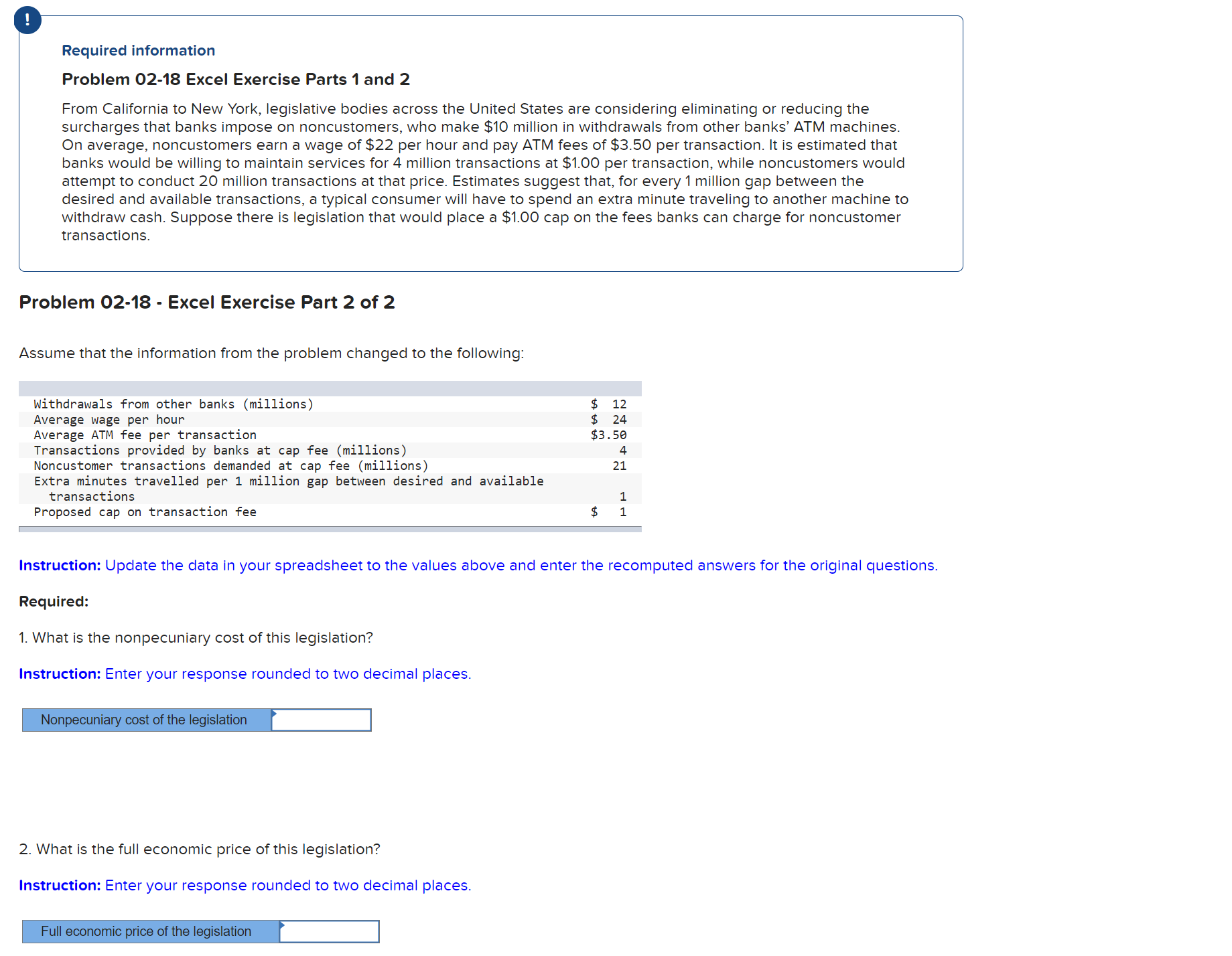 Required information Problem 02-18 Excel Exercise Parts 1 and 2 From