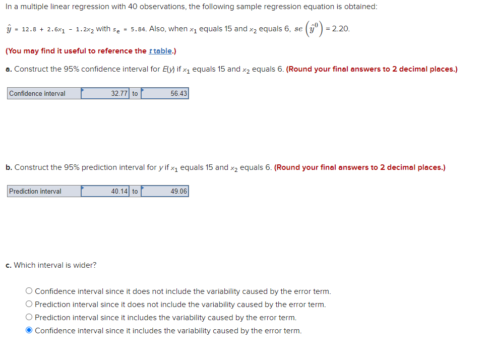  In a multiple linear regression with 40 observations, the following sample