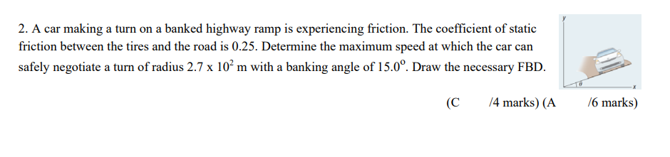  2. A car making a turn on a banked highway ramp