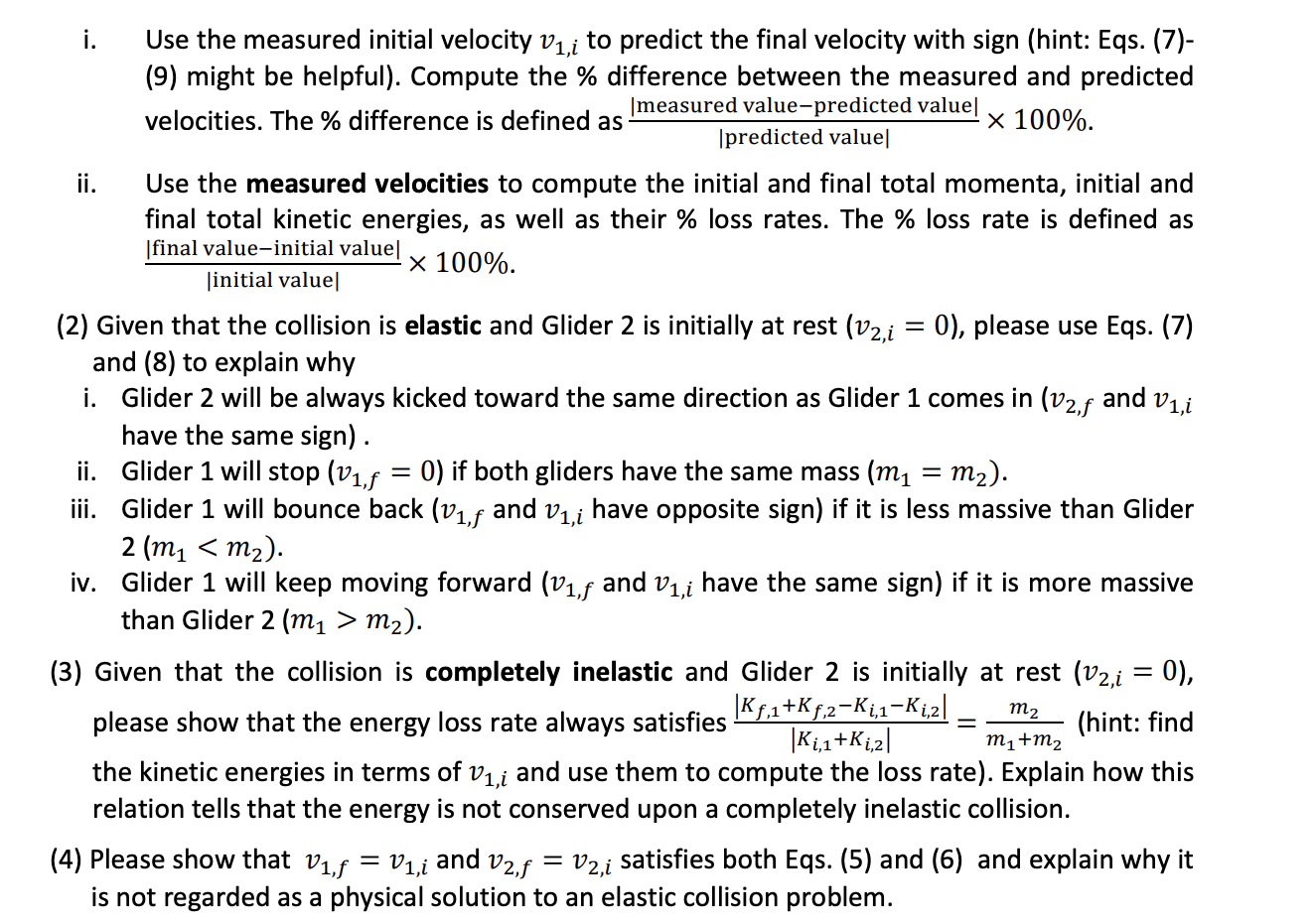 and completely inelastic collisions of two airtrack gliders colliding with each other