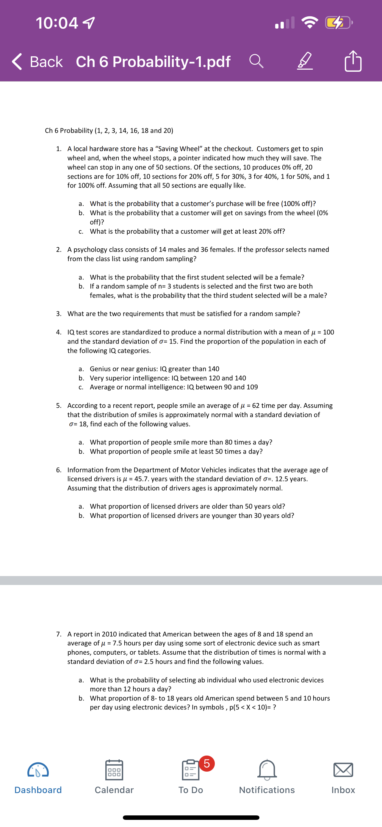 10:04 Back Ch 6 Probability-l.pdf Ch 6 Probability (1, 2, 3, 14,
