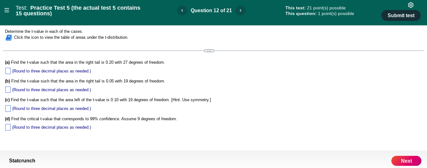 11 of 21 This test: 21 point(s) possible 15 questions) This question: