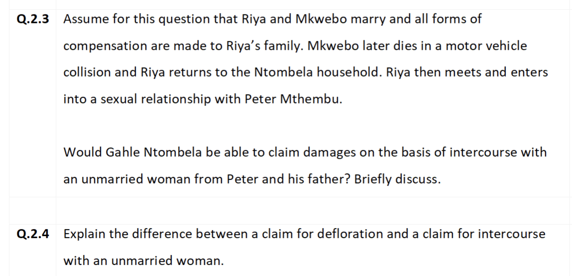AFRICAN INDIGENOUS LAW Question 2 MI Riya is the unmarried daughter of