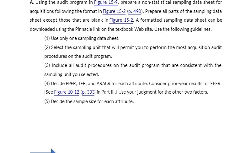  A. Using the audit program in Figure 15-9, prepare a nonstatistical