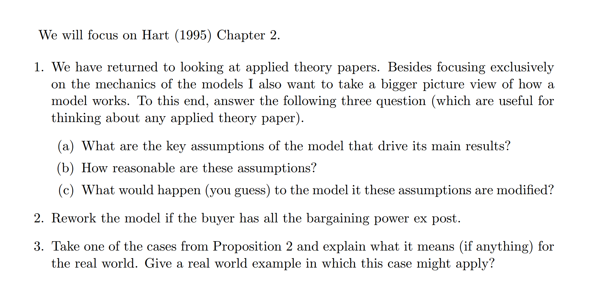  We will focus on Hart (1995) Chapter 2. 1. We have