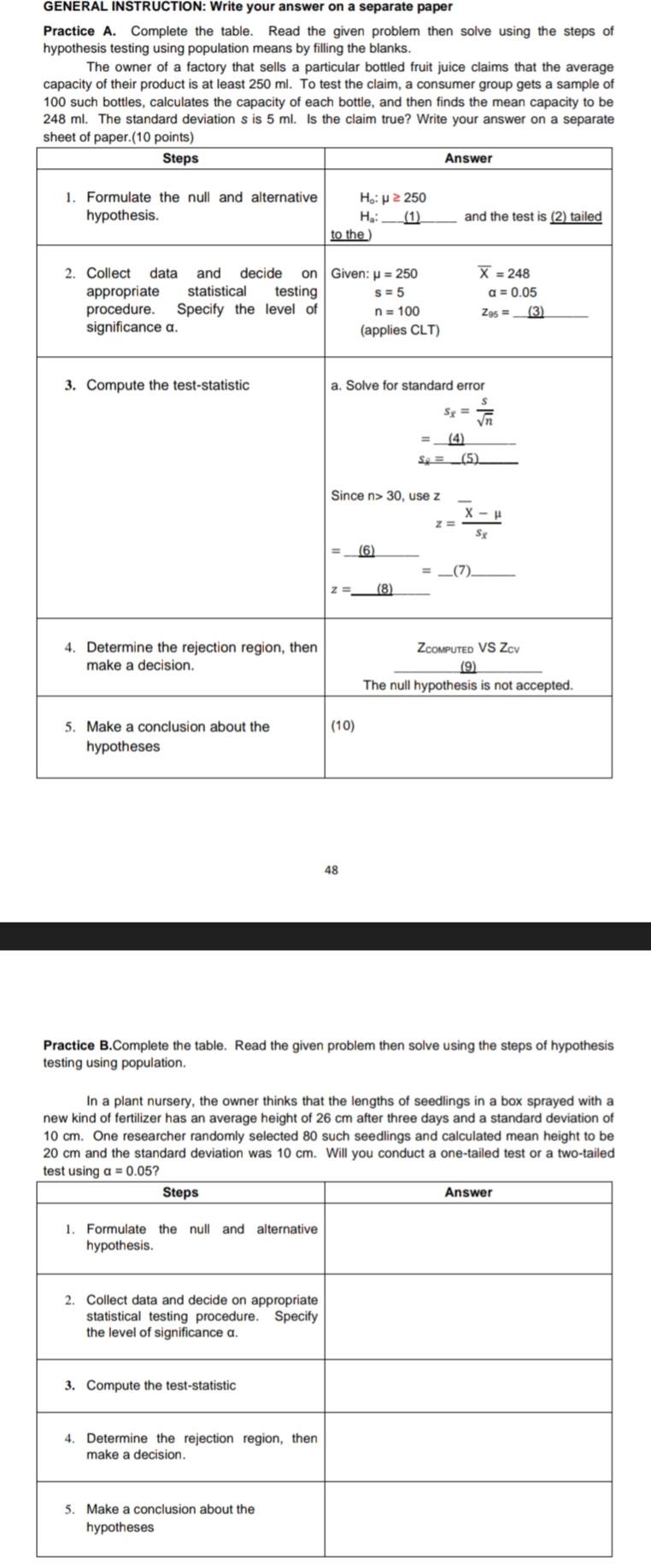 StatsprobTopic : Conducting Hypothesis Testing GENERAL INSTRUCTION: Write your answer on a